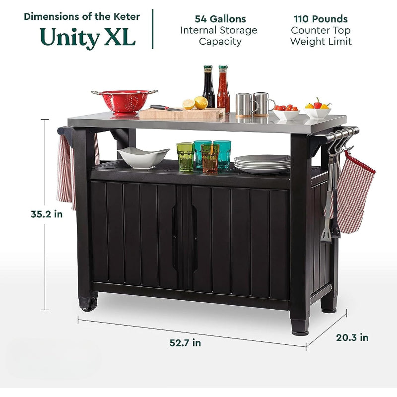 Dark Brown Rolling Outdoor Prep Cart Table