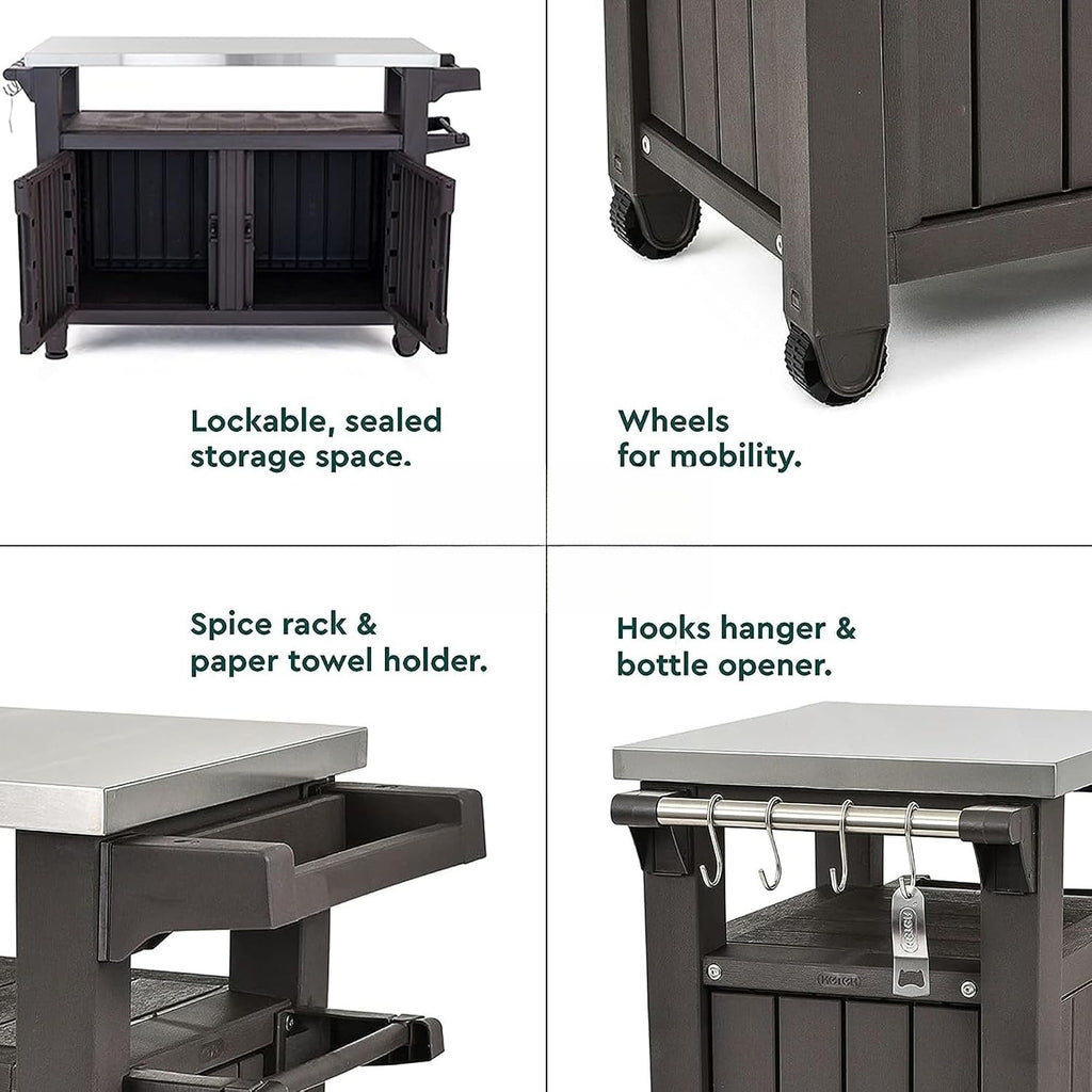 Dark Brown Rolling Outdoor Prep Cart Table