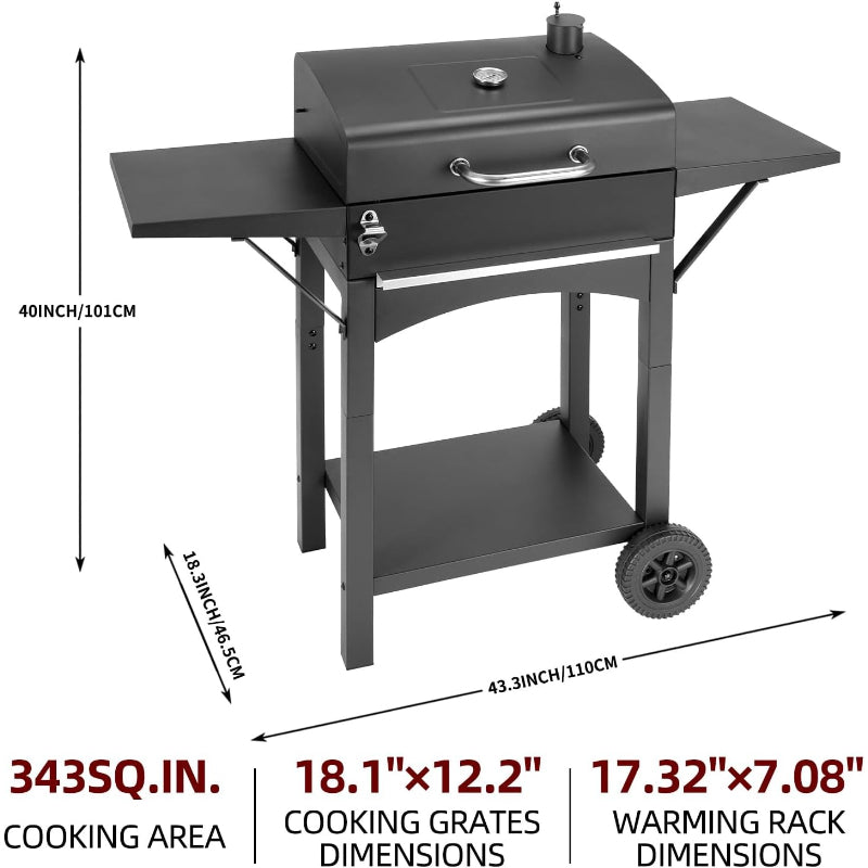 Charcoal Grill with Dual Side Tables