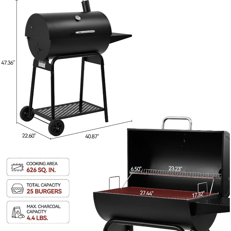 28‑Inch Barrel Charcoal Grill with Warming Rack