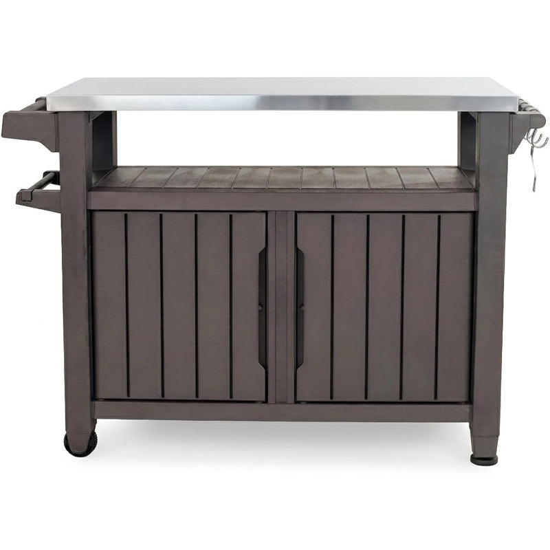 Dark Brown Rolling Outdoor Prep Cart Table