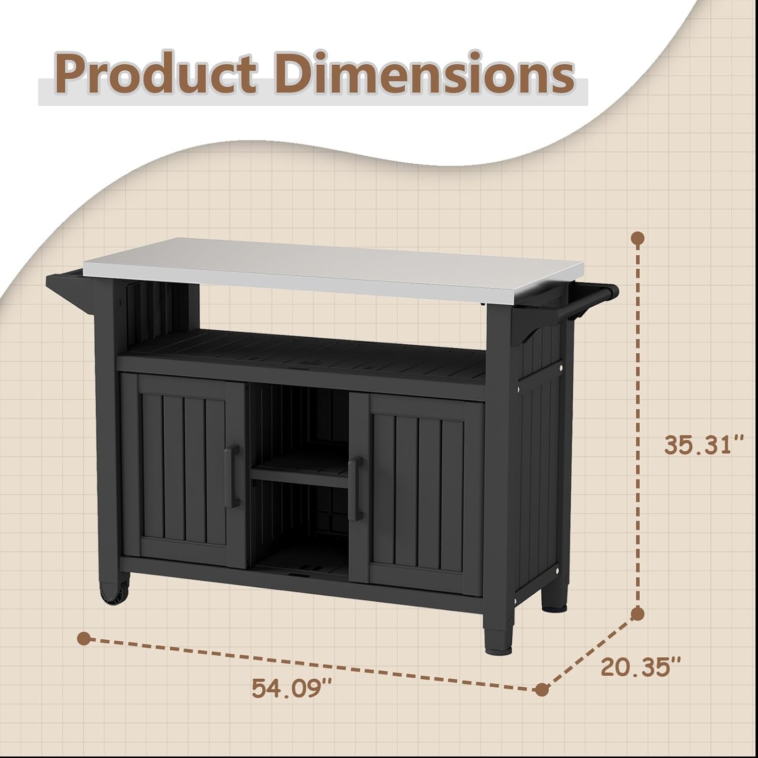 Black Wheeled Outdoor Bar Cart Storage Cabinet