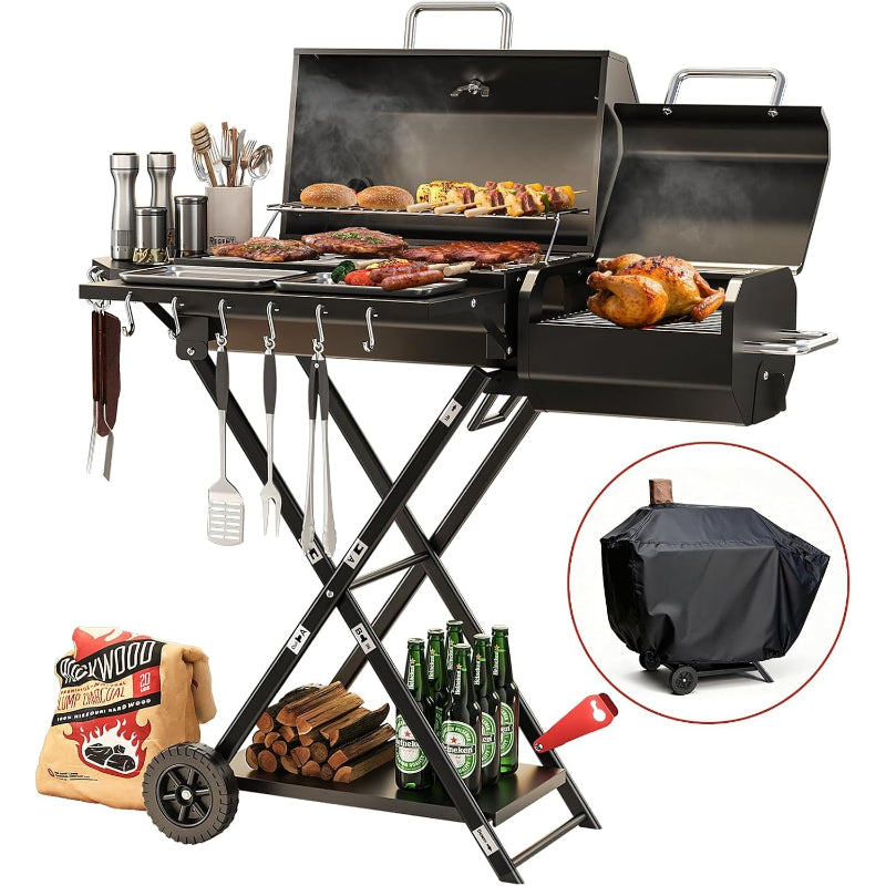 Portable Suitcase‑Style Charcoal Grill Smoker