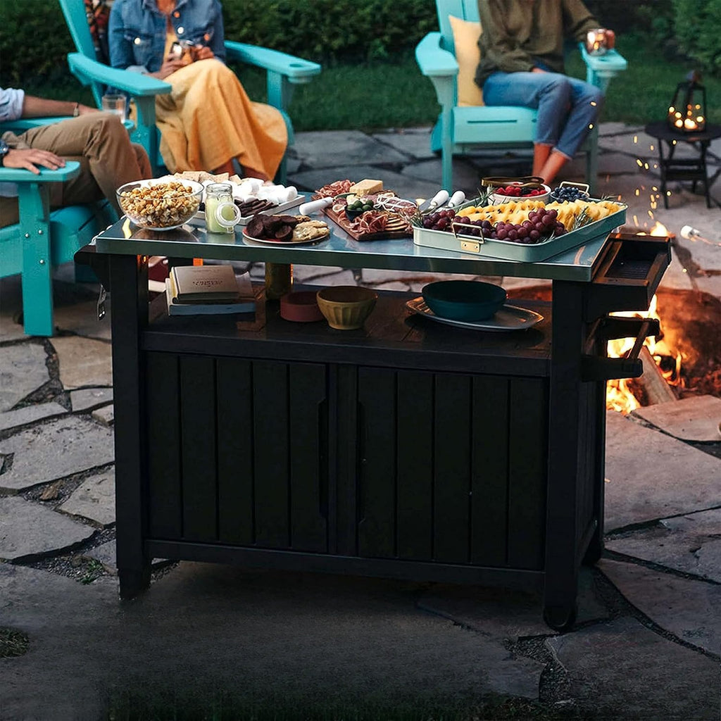 Dark Brown Rolling Outdoor Prep Cart Table