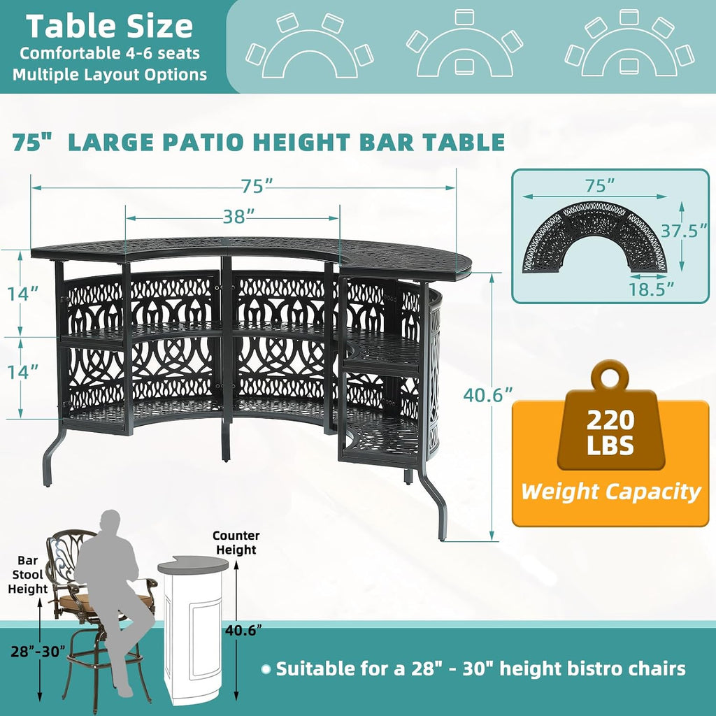Half‑Moon Cast Aluminum Outdoor Bar Table