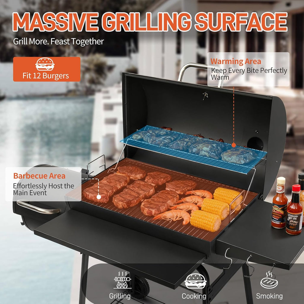 Charcoal Grill with Offset Smoker Combo