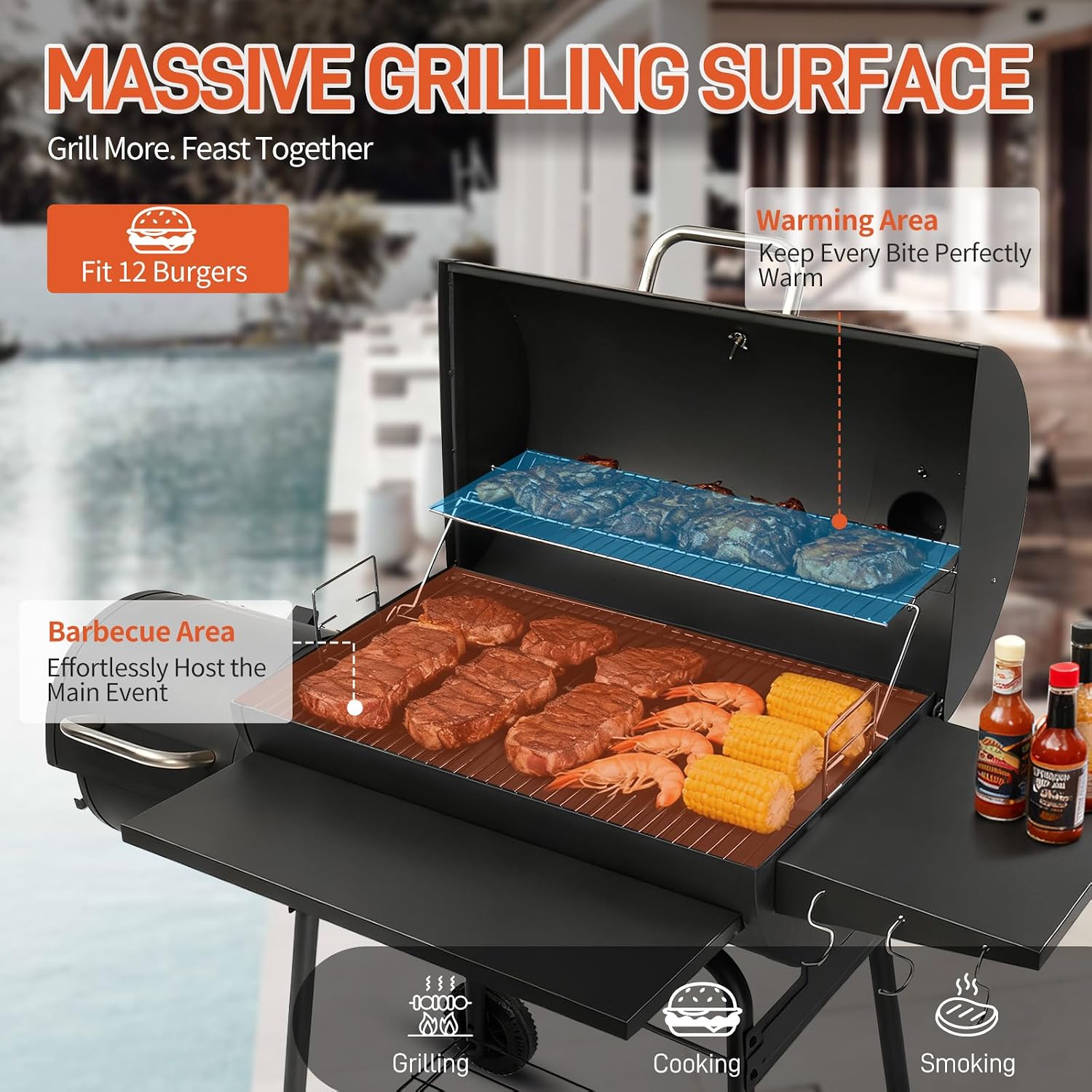 Charcoal Grill with Offset Smoker Combo