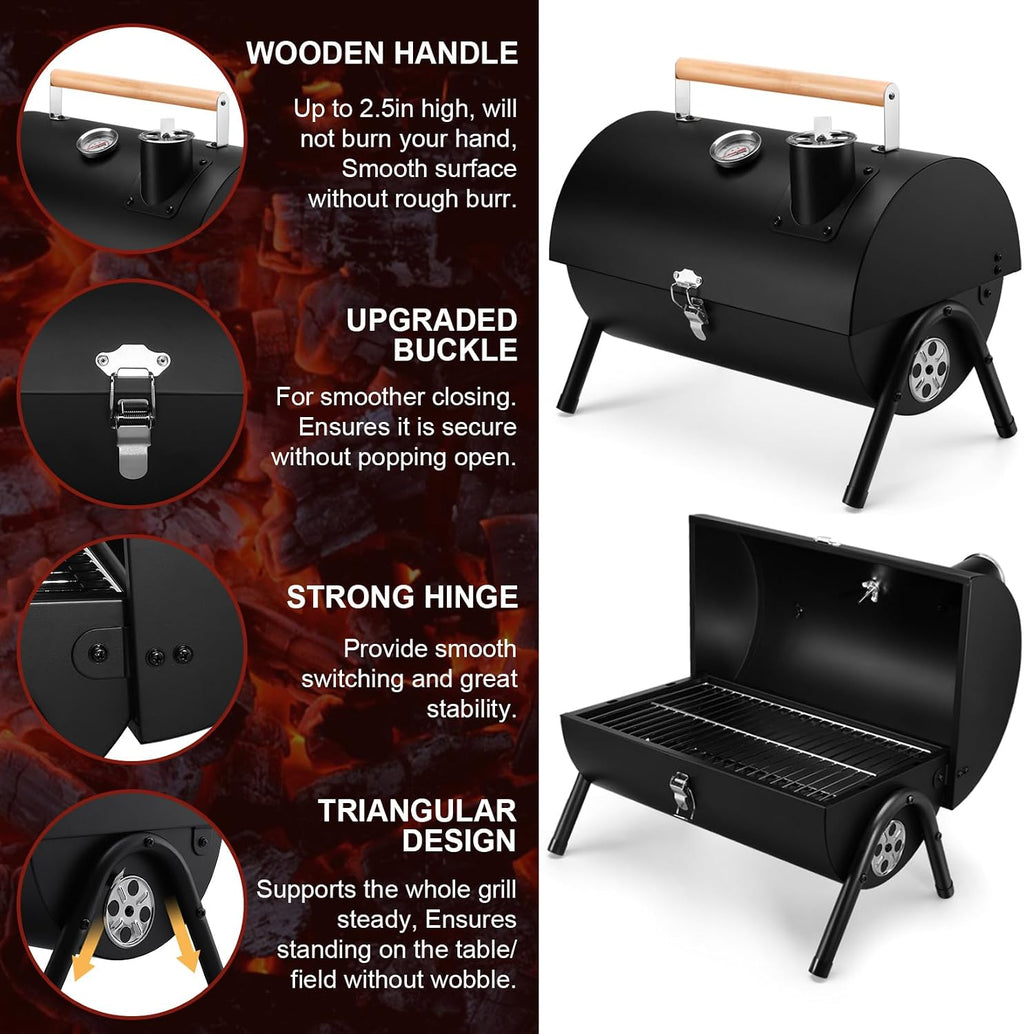 Portable Charcoal BBQ Grill with Thermometer