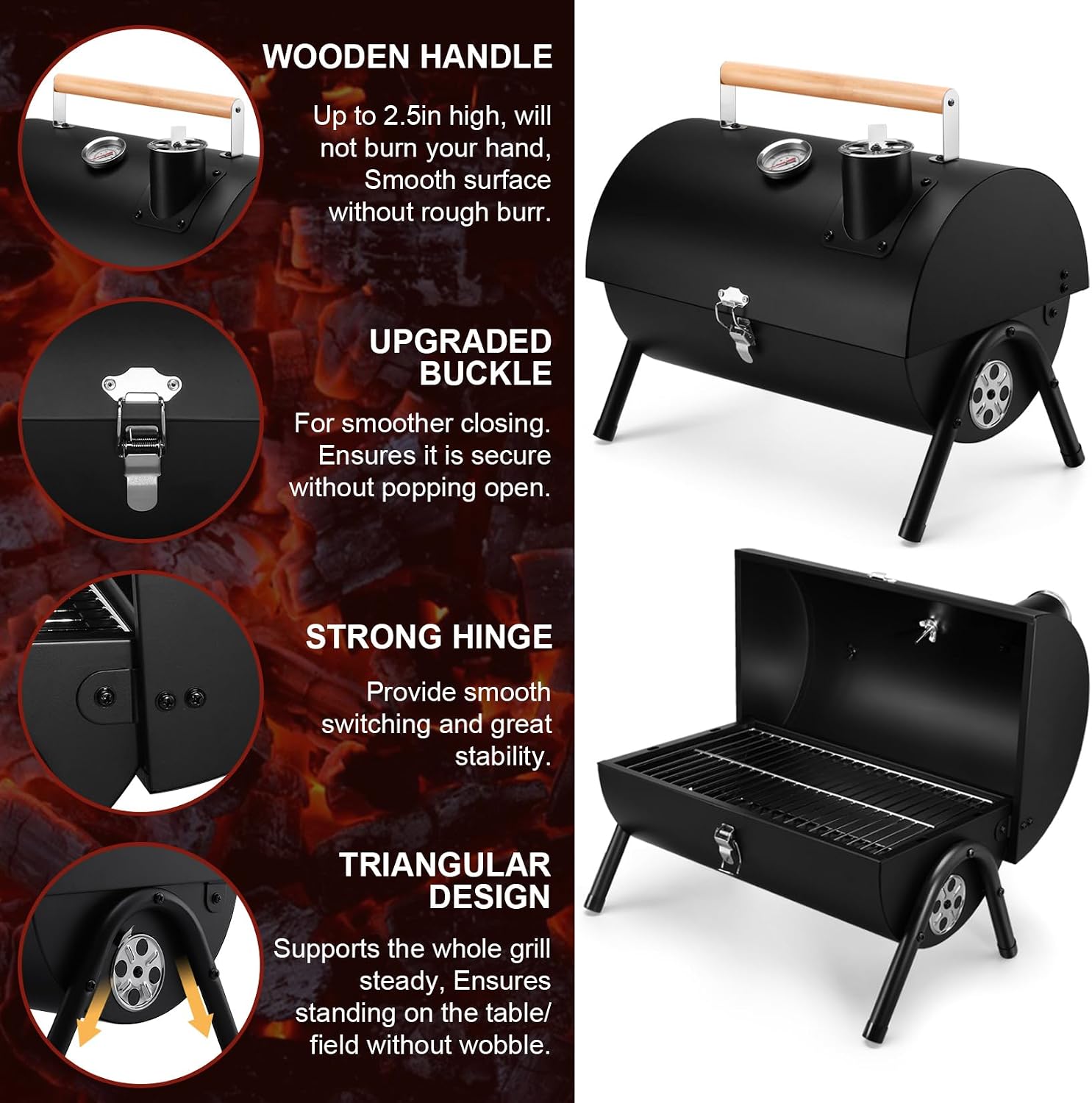 Portable Charcoal BBQ Grill with Thermometer