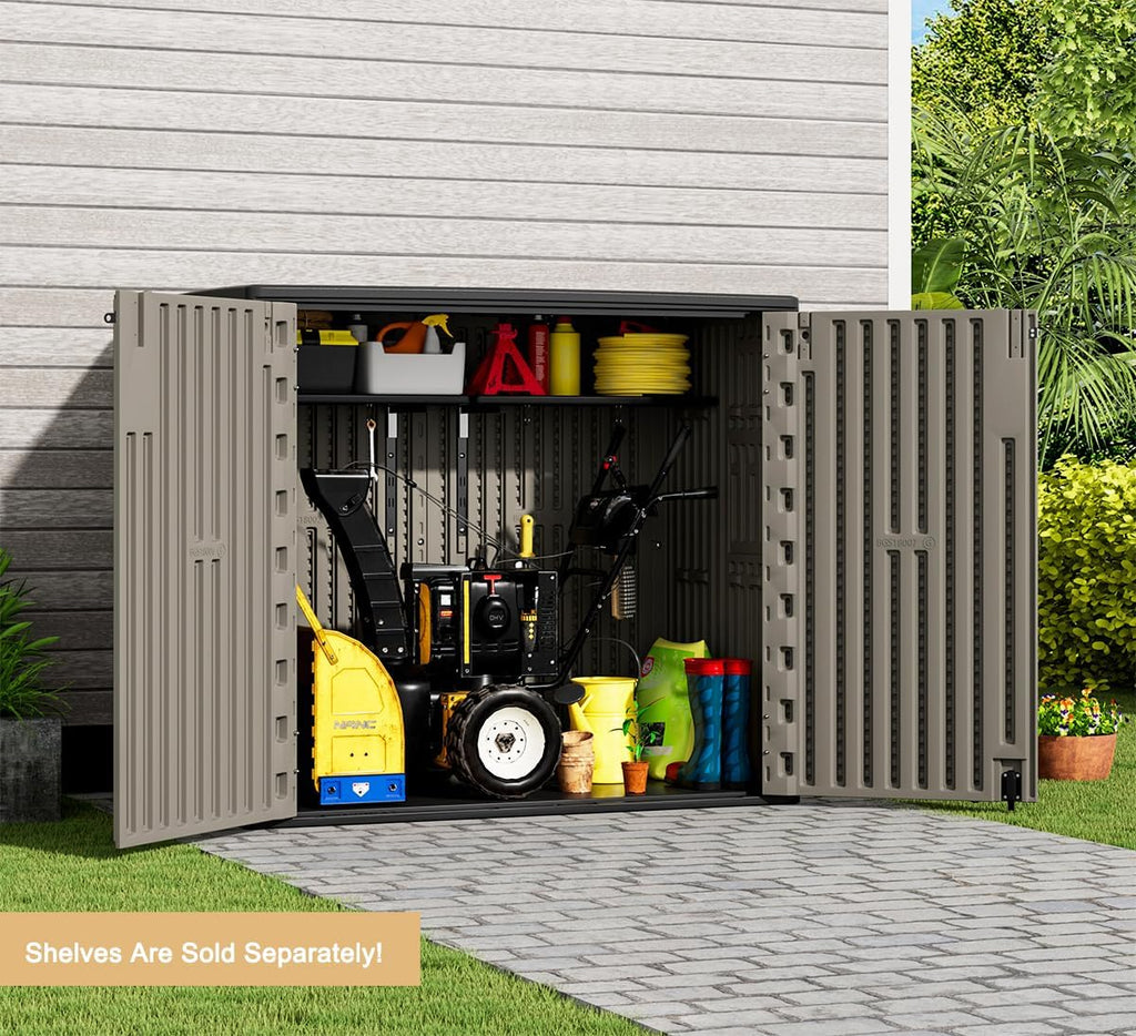 Brown Resin Lockable Horizontal Storage Shed