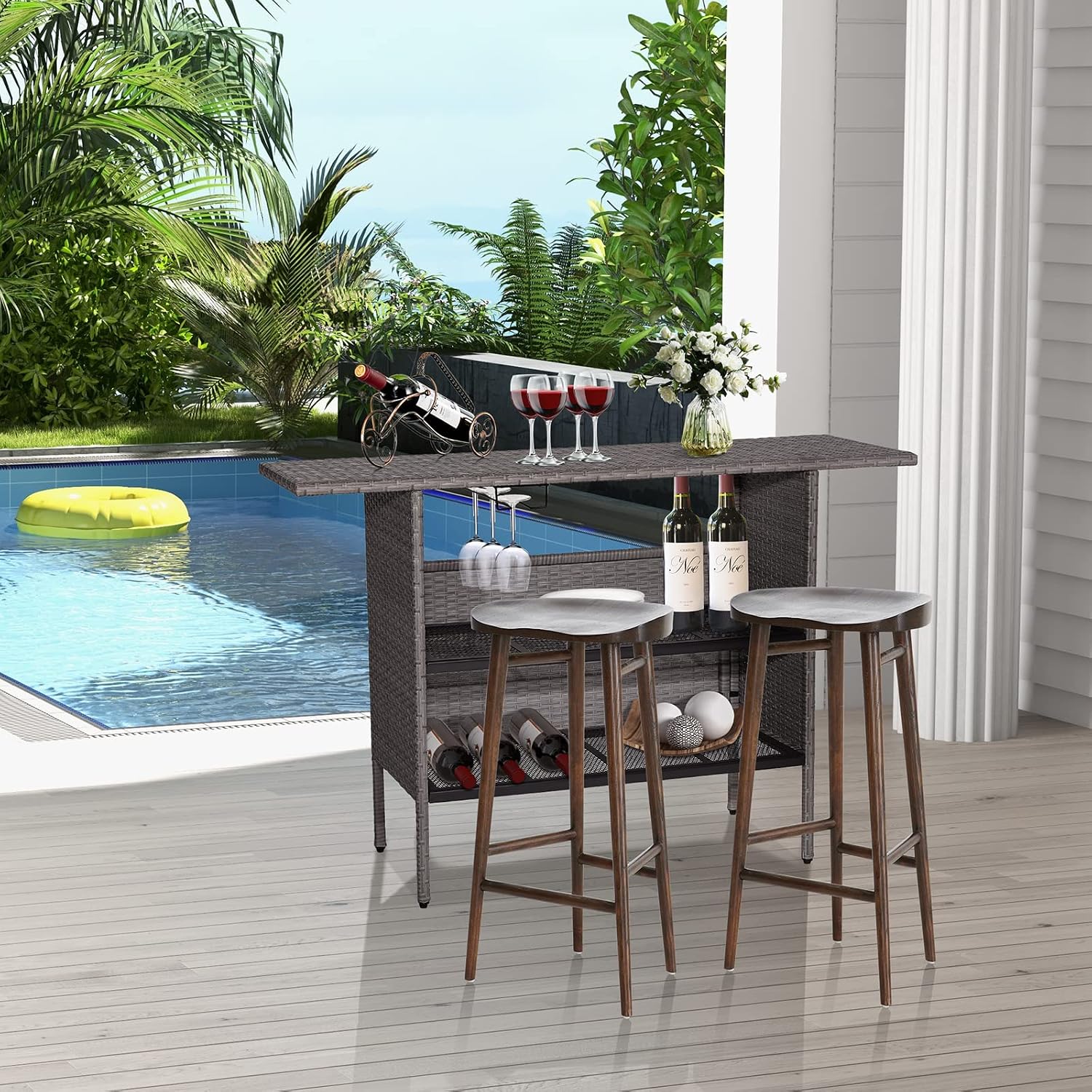 Rattan Outdoor Wicker Bar Table
