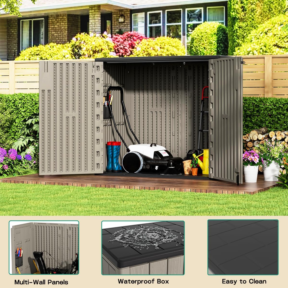 Brown Resin Lockable Horizontal Storage Shed