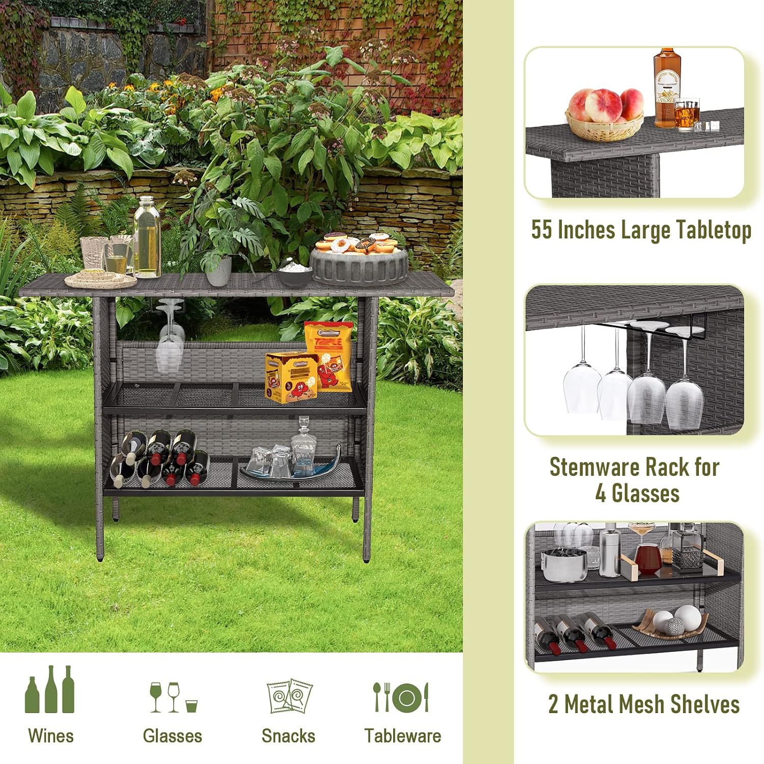 Rattan Outdoor Wicker Bar Table