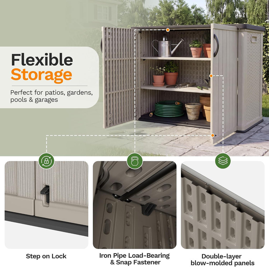Beige Resin Lockable Outdoor Storage Cabinet