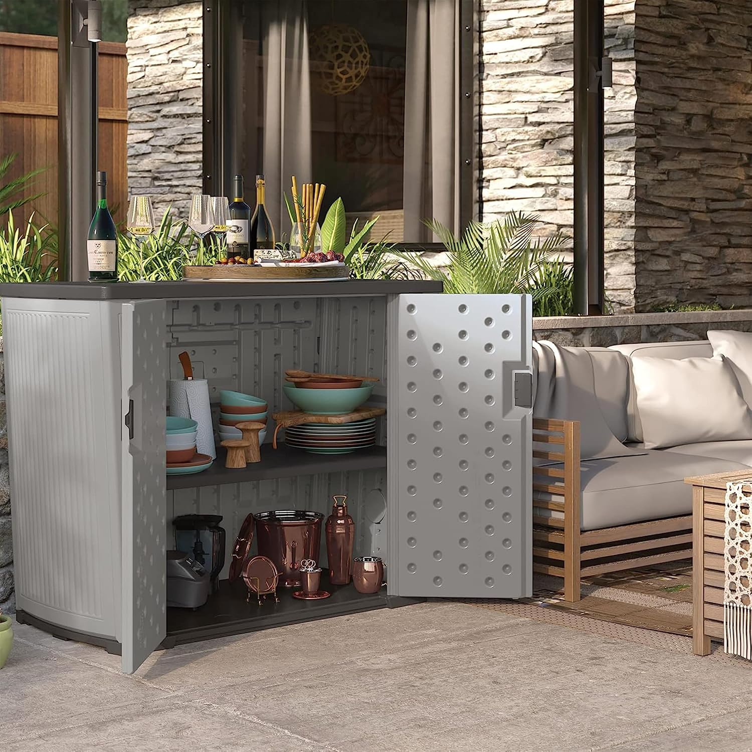 Peppercorn‑Gray XL Lockable Outdoor Storage Cabinet