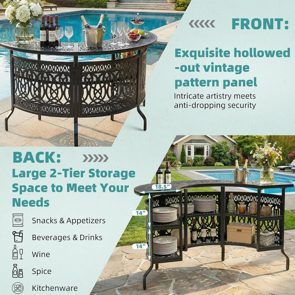 Half‑Moon Cast Aluminum Outdoor Bar Table
