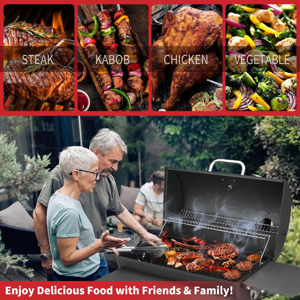 Barrel Charcoal Grill with Side Shelf