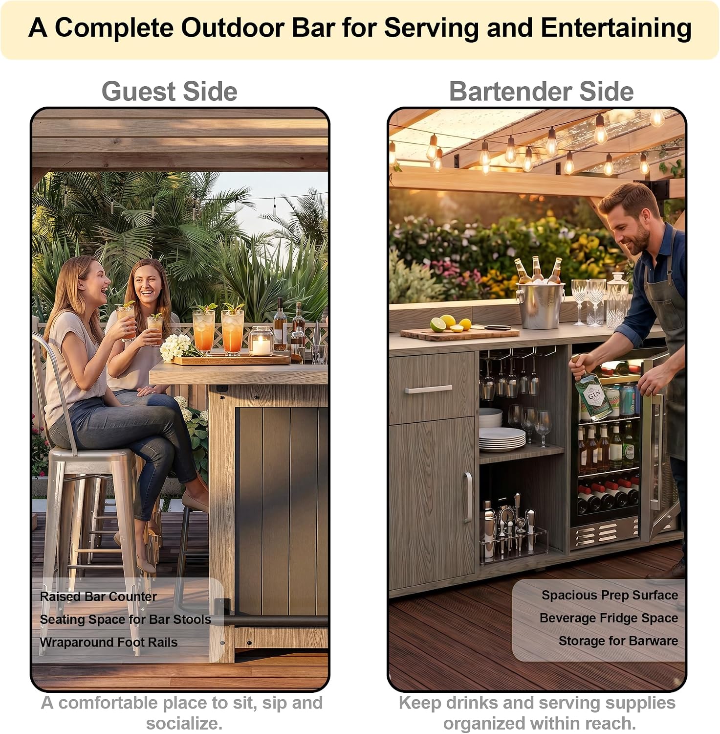 Outdoor Bar Cabinet with Fridge Space