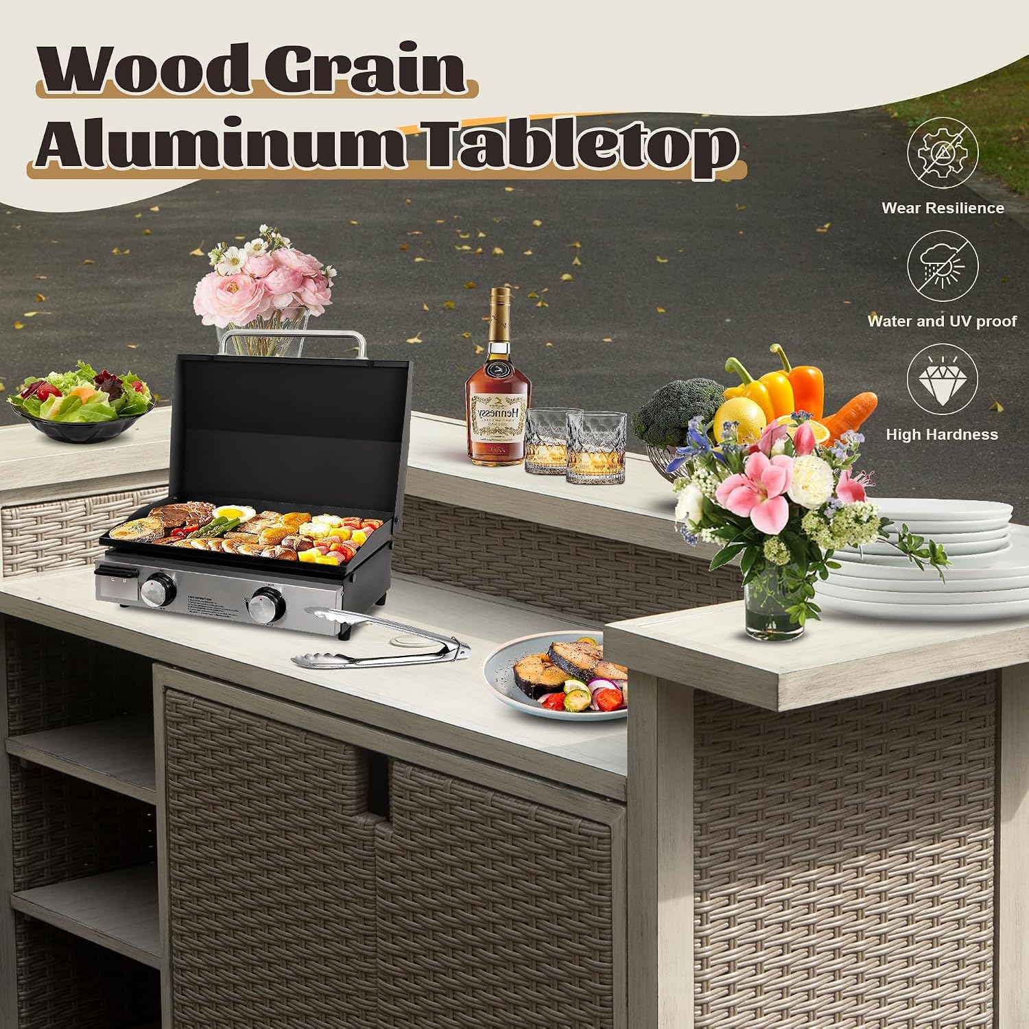 Wicker Freestanding Outdoor Kitchen Bar Unit