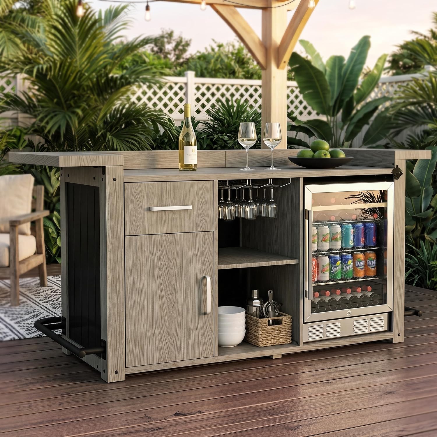 Outdoor Bar Cabinet with Fridge Space