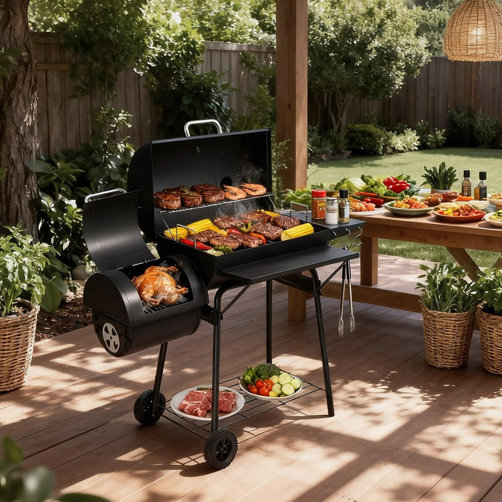 Charcoal Grill with Offset Smoker Combo