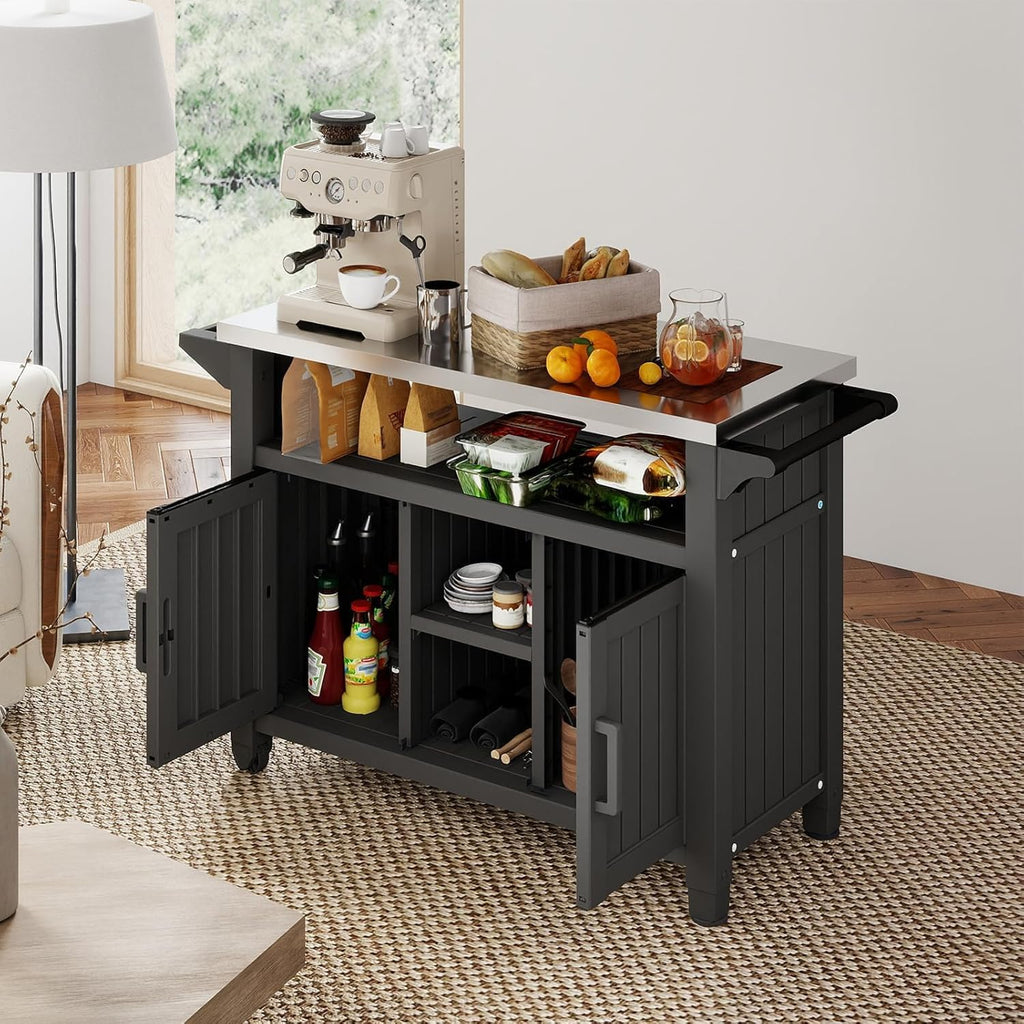 Black Wheeled Outdoor Bar Cart Storage Cabinet