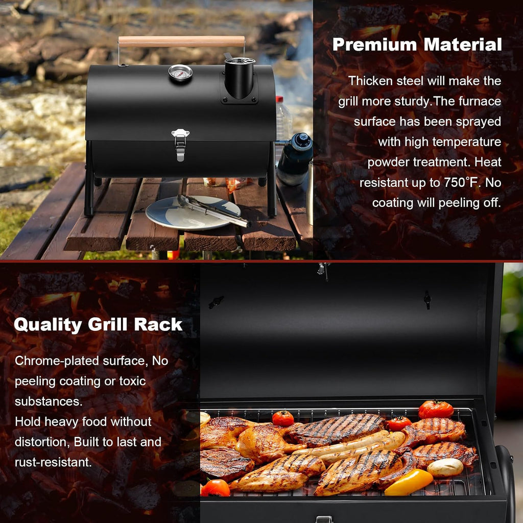 Portable Charcoal BBQ Grill with Thermometer