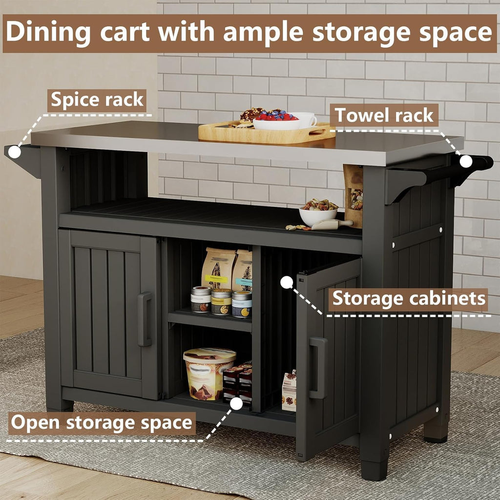Black Wheeled Outdoor Bar Cart Storage Cabinet