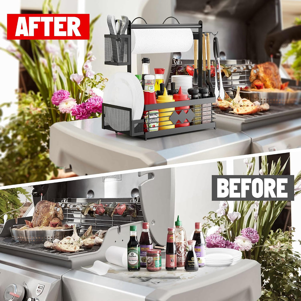 BBQ Grill Caddy with Paper & Plate Holder