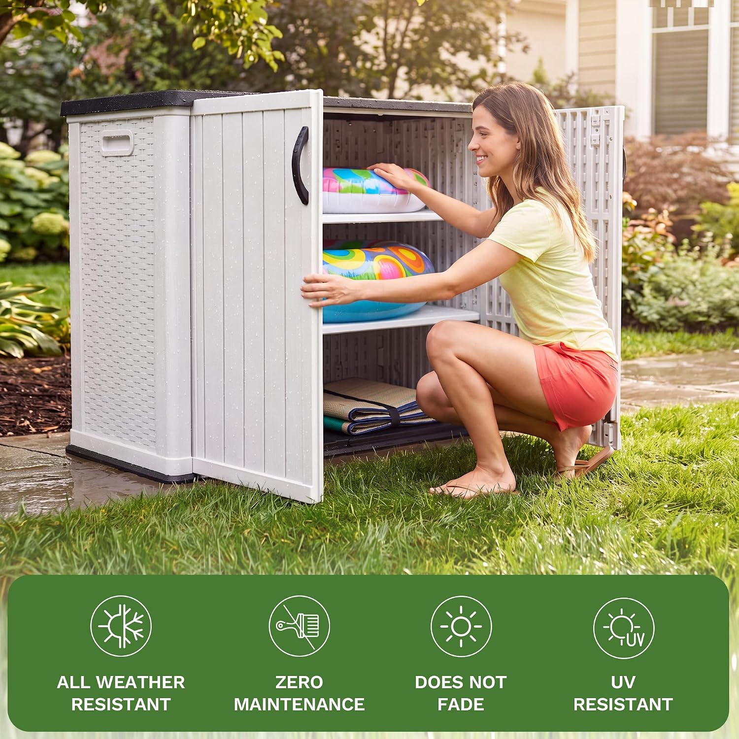 White Resin Lockable Outdoor Storage Cabinet