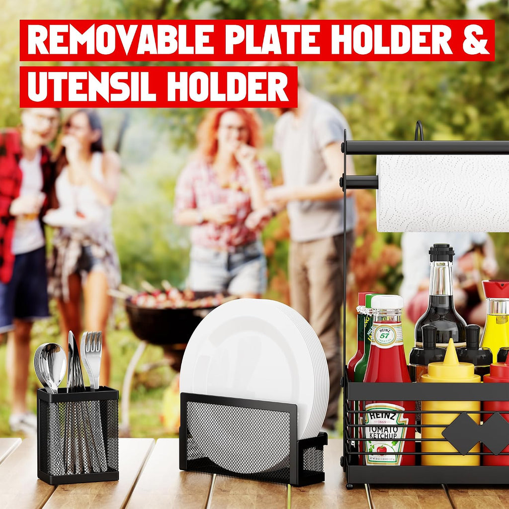 BBQ Grill Caddy with Paper & Plate Holder