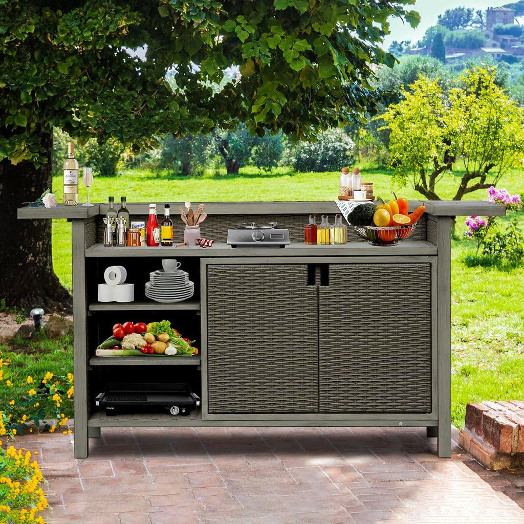 Wicker Freestanding Outdoor Kitchen Bar Unit