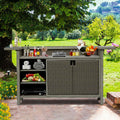 Wicker Freestanding Outdoor Kitchen Bar Unit