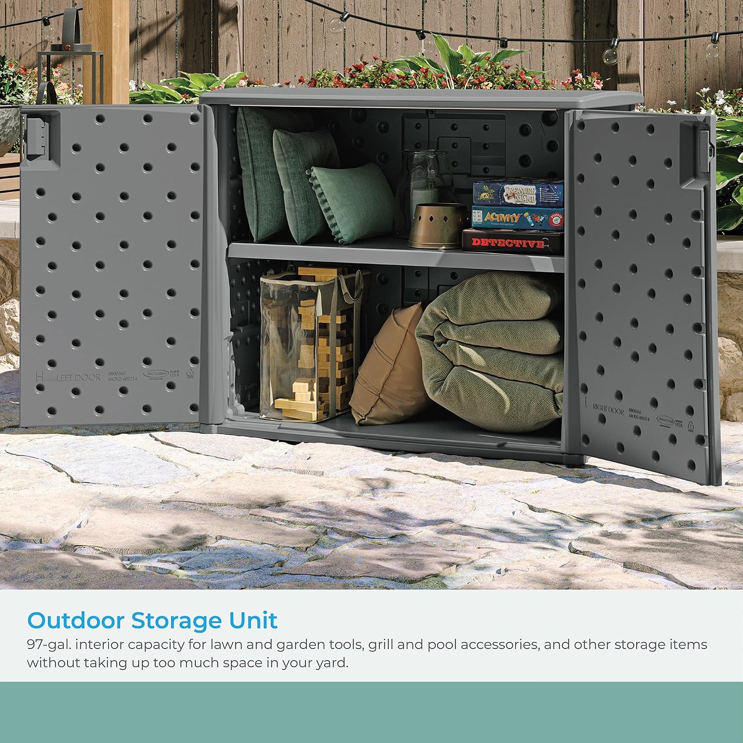 Cool‑Gray Lockable Outdoor Storage Cabinet