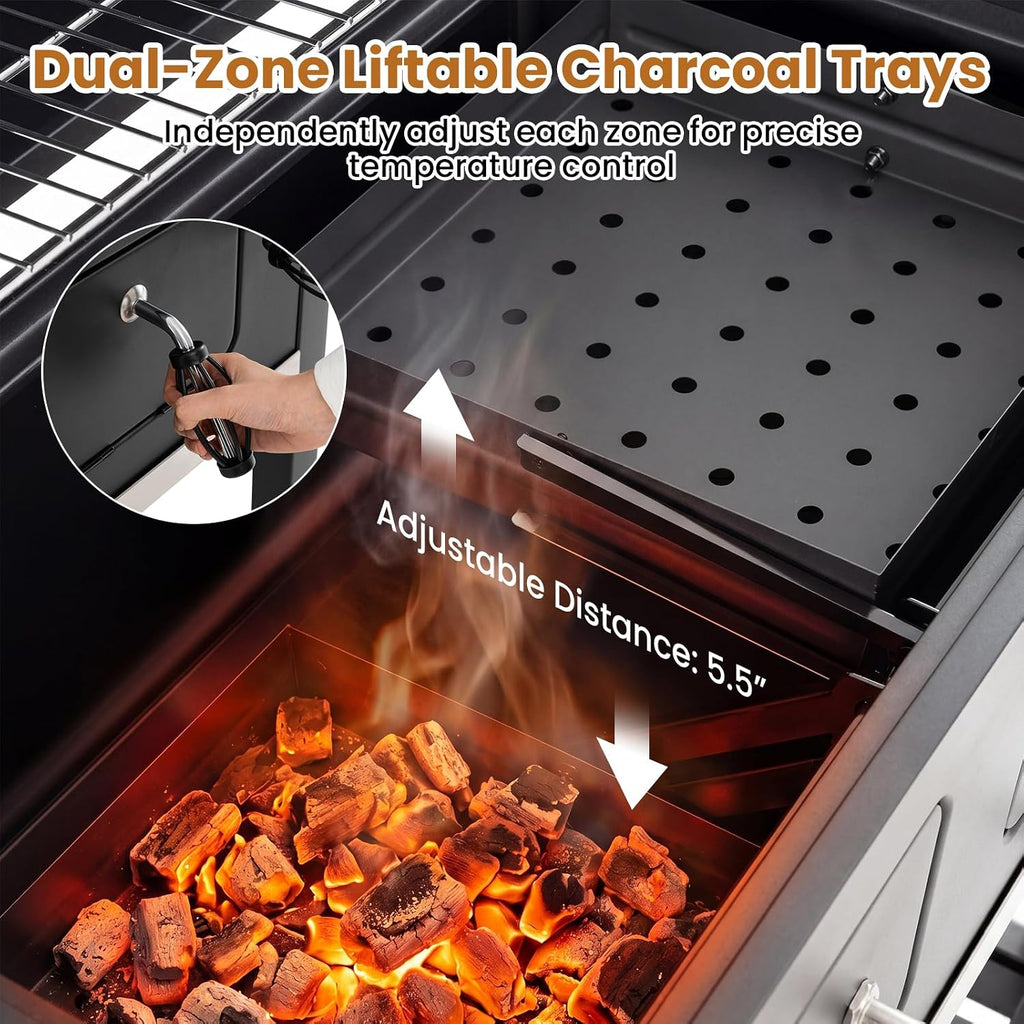 Charcoal Grill with Folding Side Tables