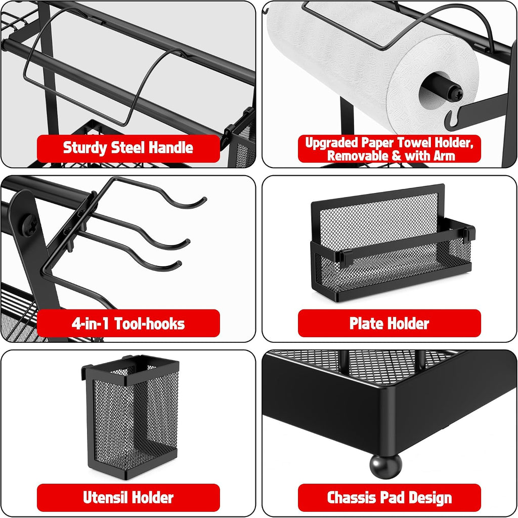BBQ Grill Caddy with Paper & Plate Holder