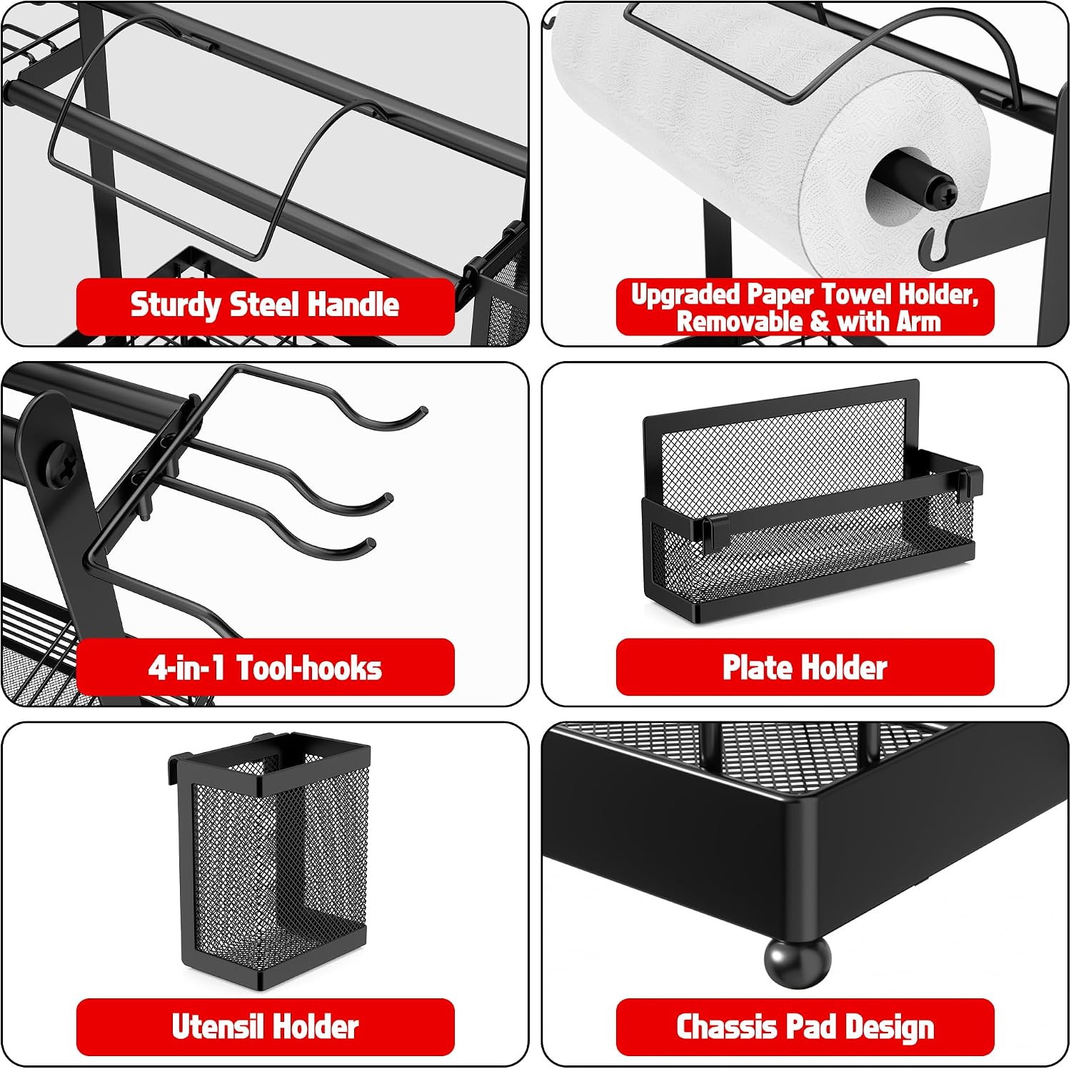 BBQ Grill Caddy with Paper & Plate Holder