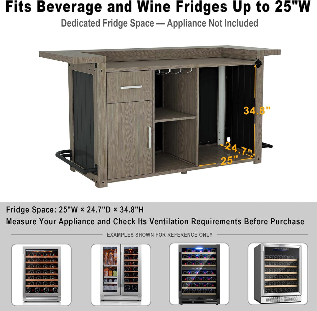 Outdoor Bar Cabinet with Fridge Space