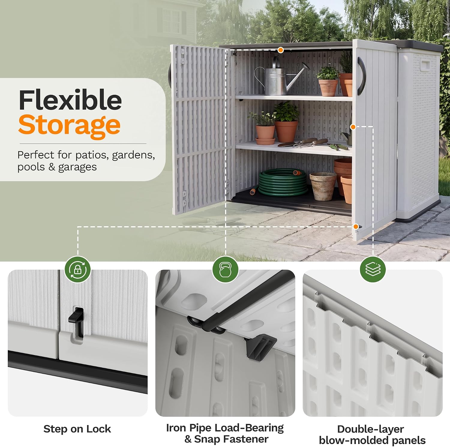 White Resin Lockable Outdoor Storage Cabinet