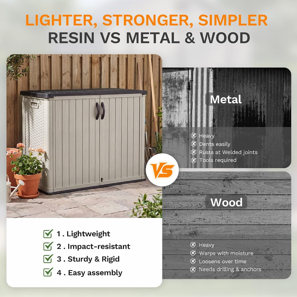 Beige Resin Lockable Outdoor Storage Cabinet