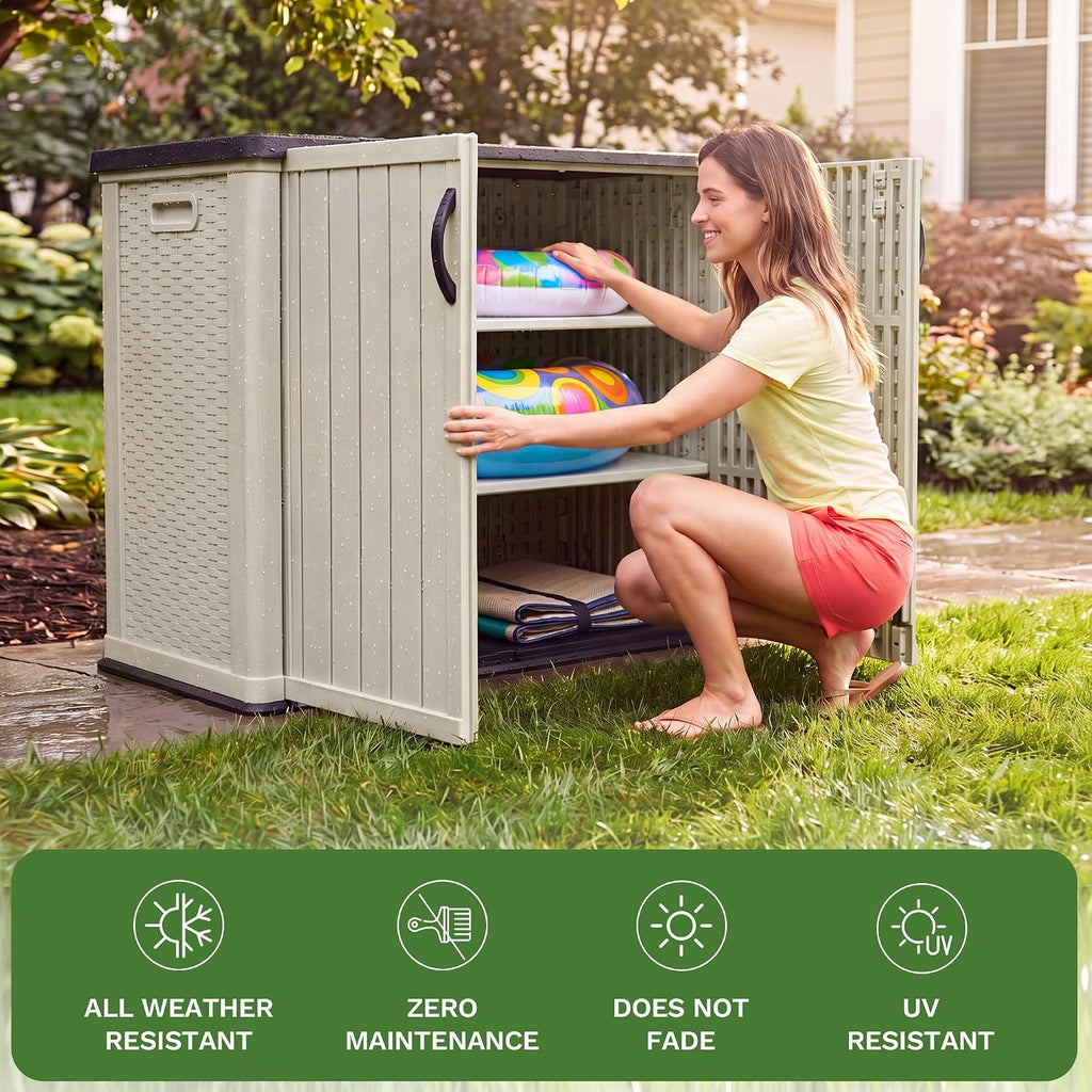 Beige Resin Lockable Outdoor Storage Cabinet