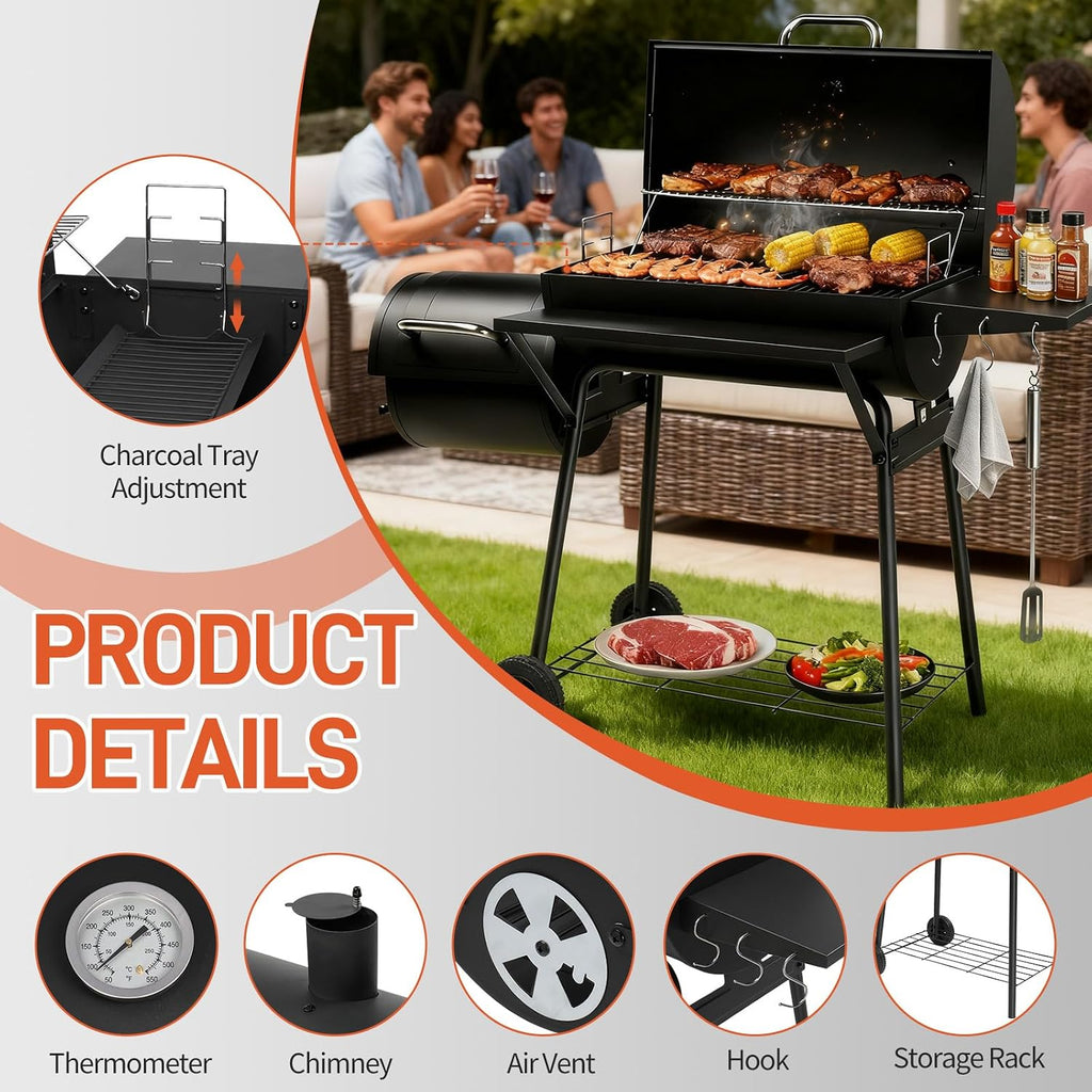 Charcoal Grill with Offset Smoker Combo