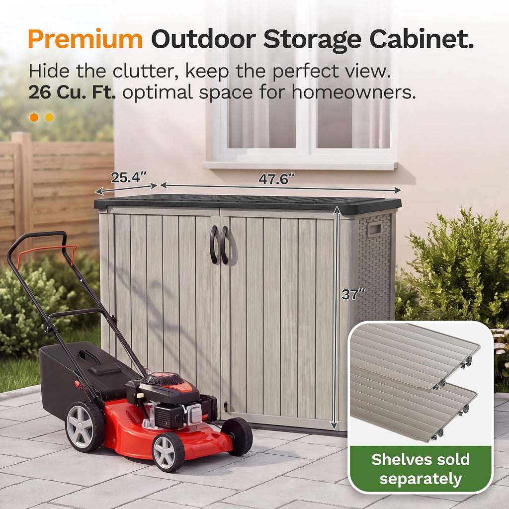 Beige Resin Lockable Outdoor Storage Cabinet