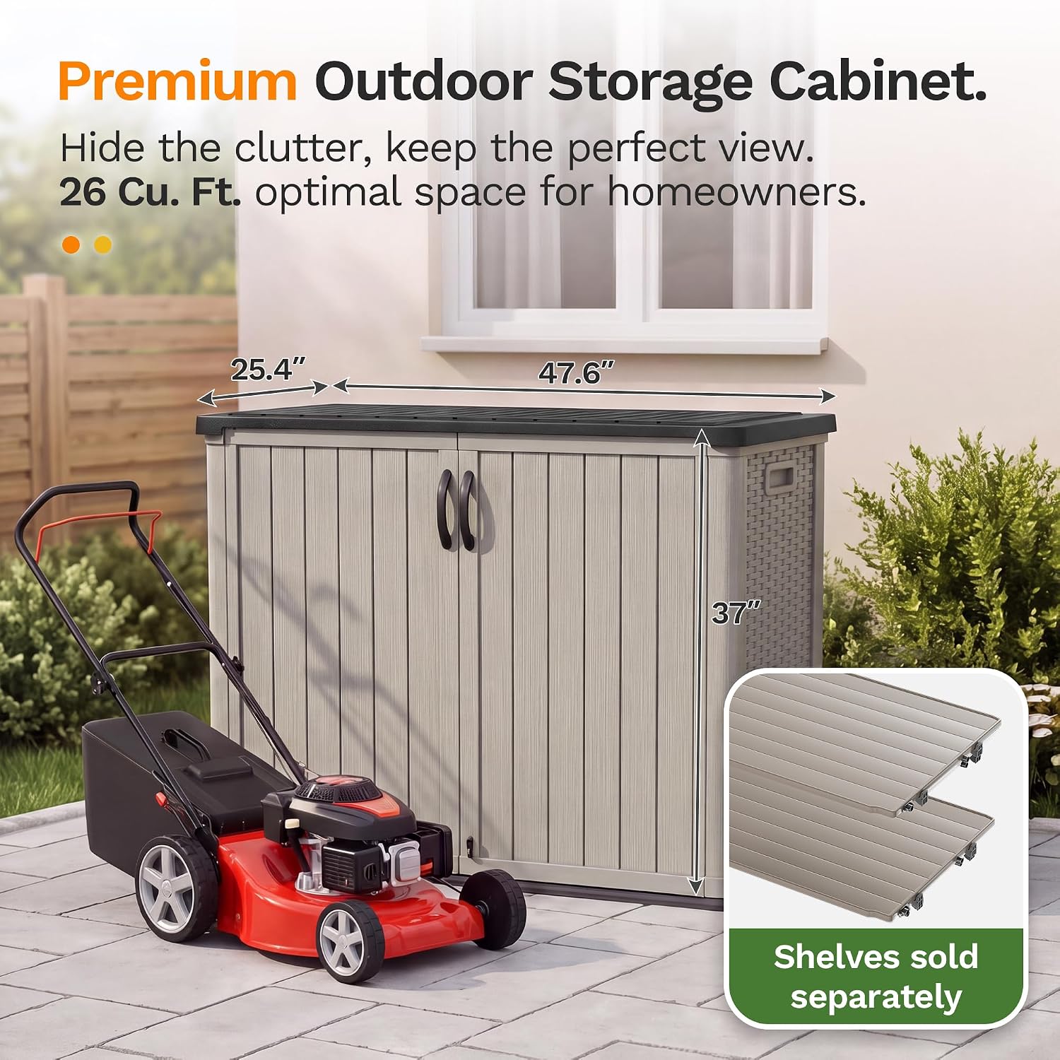 Beige Resin Lockable Outdoor Storage Cabinet