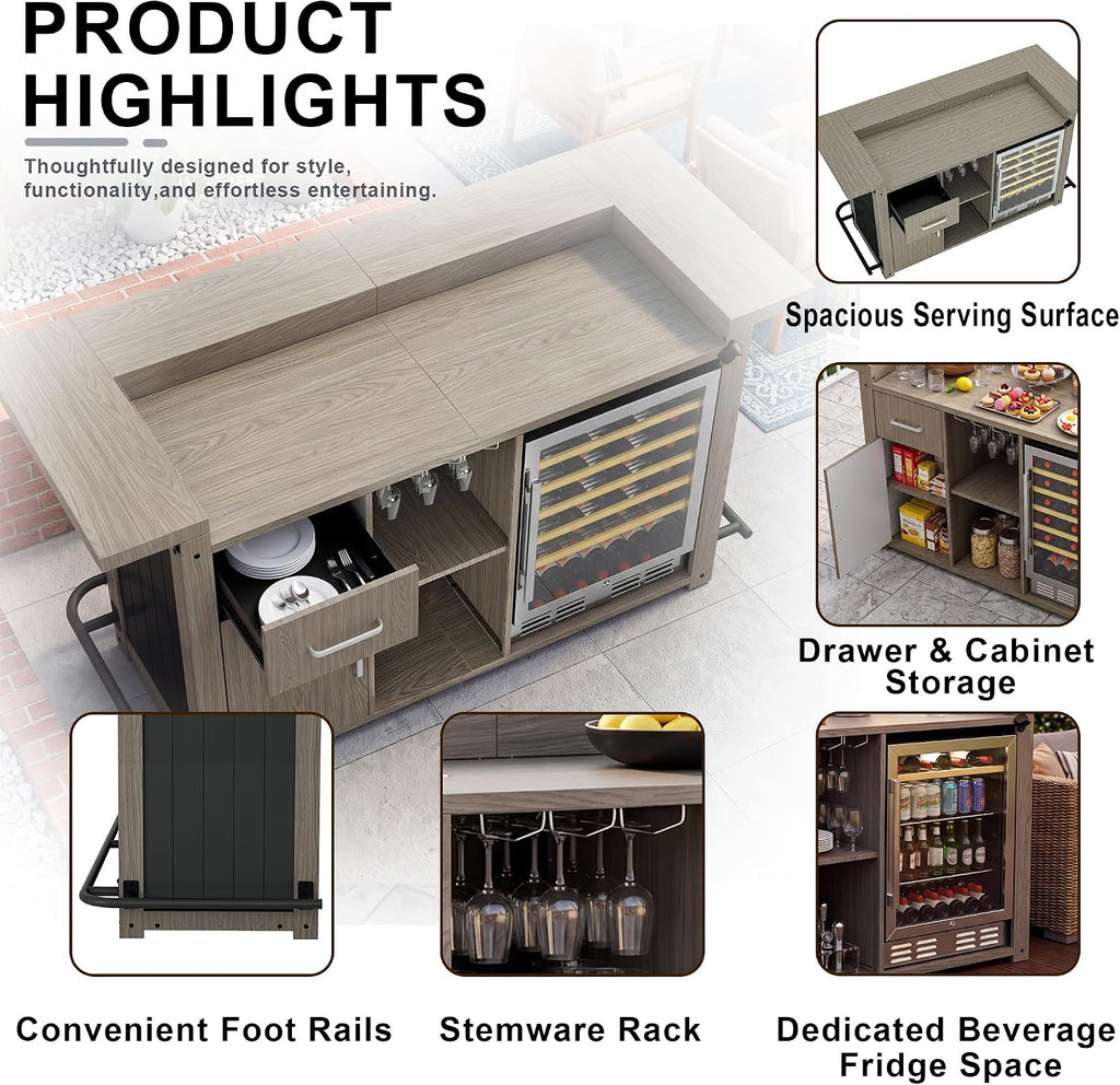 Outdoor Bar Cabinet with Fridge Space
