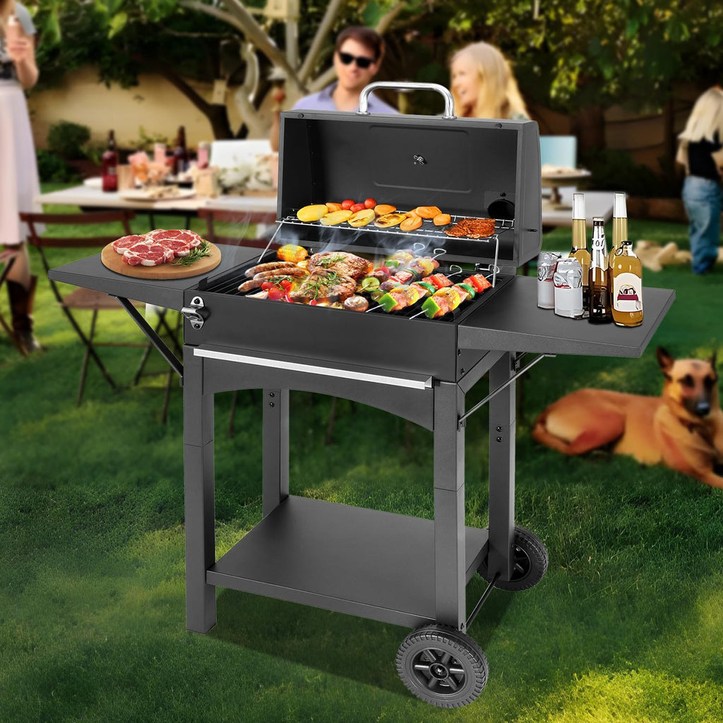 Charcoal Grill with Dual Side Tables