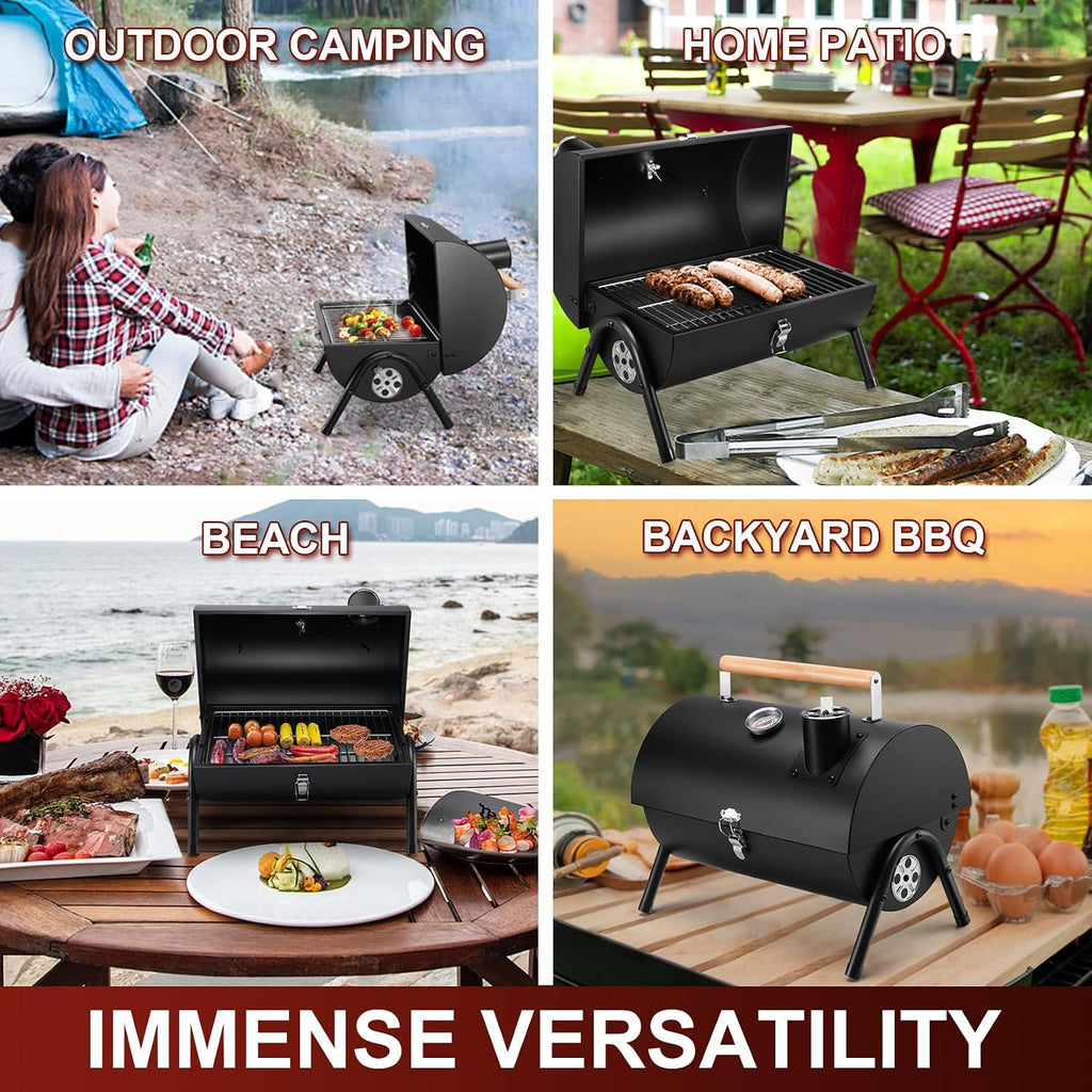 Portable Charcoal BBQ Grill with Thermometer