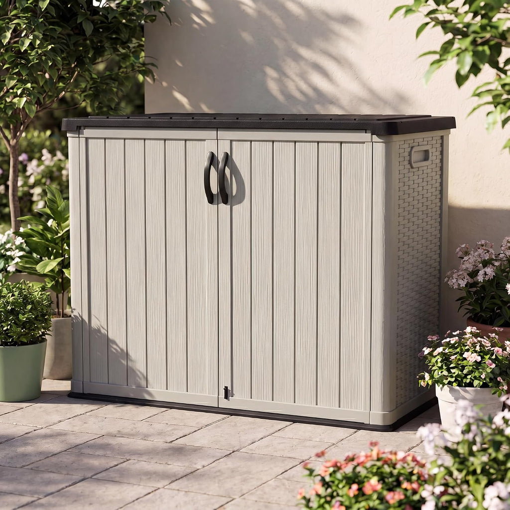 Beige Resin Lockable Outdoor Storage Cabinet