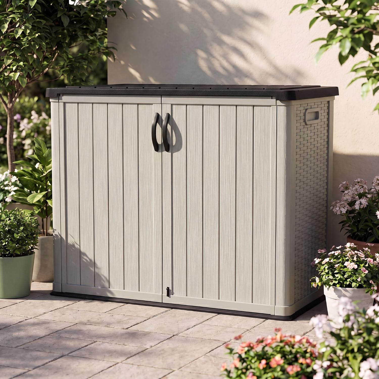 Beige Resin Lockable Outdoor Storage Cabinet