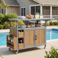 Wood Outdoor Bar Cart with Stainless Steel Top